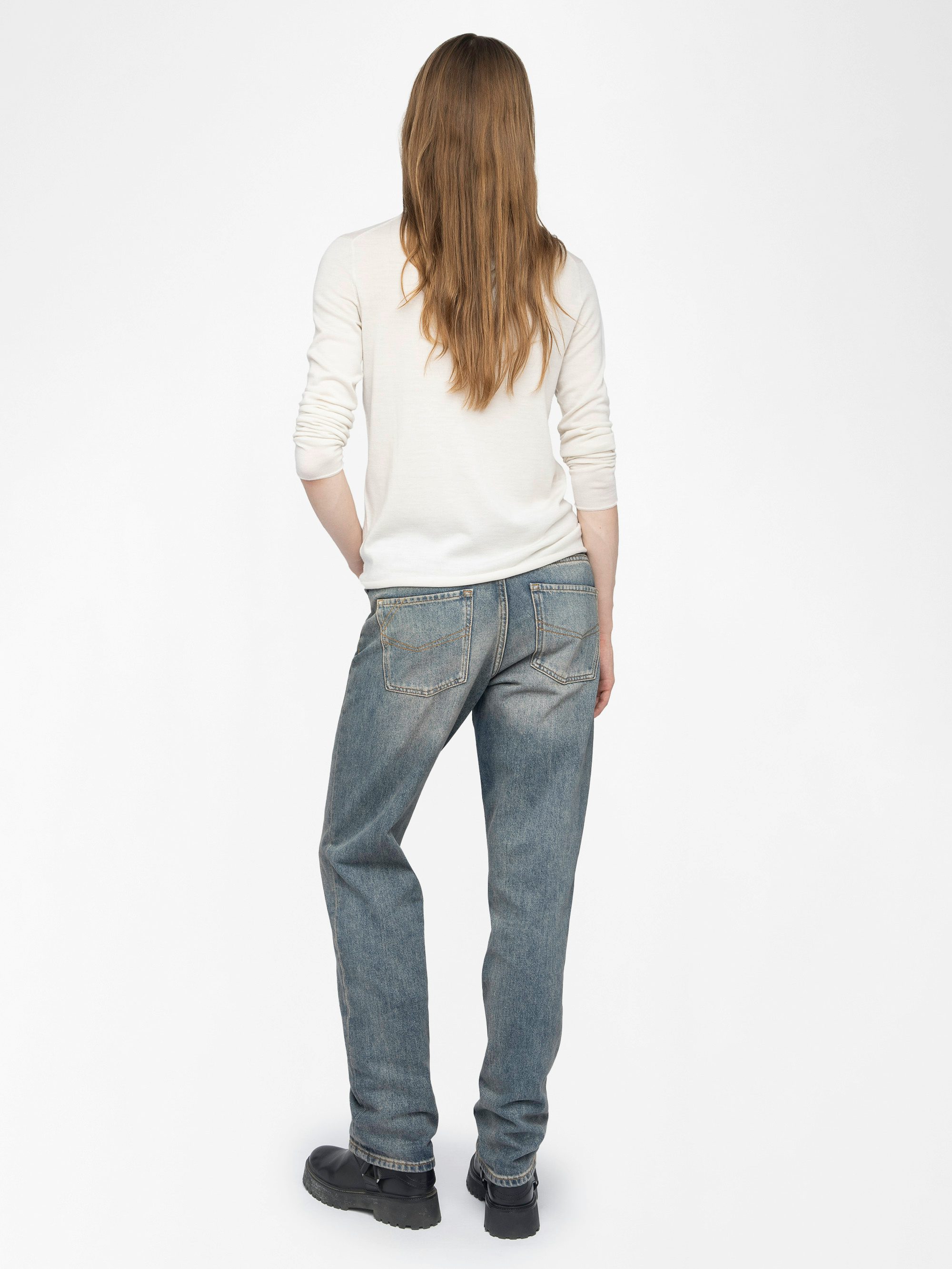 Teissa Wool Sweater - Sweater with round neck and intarsia on the front.